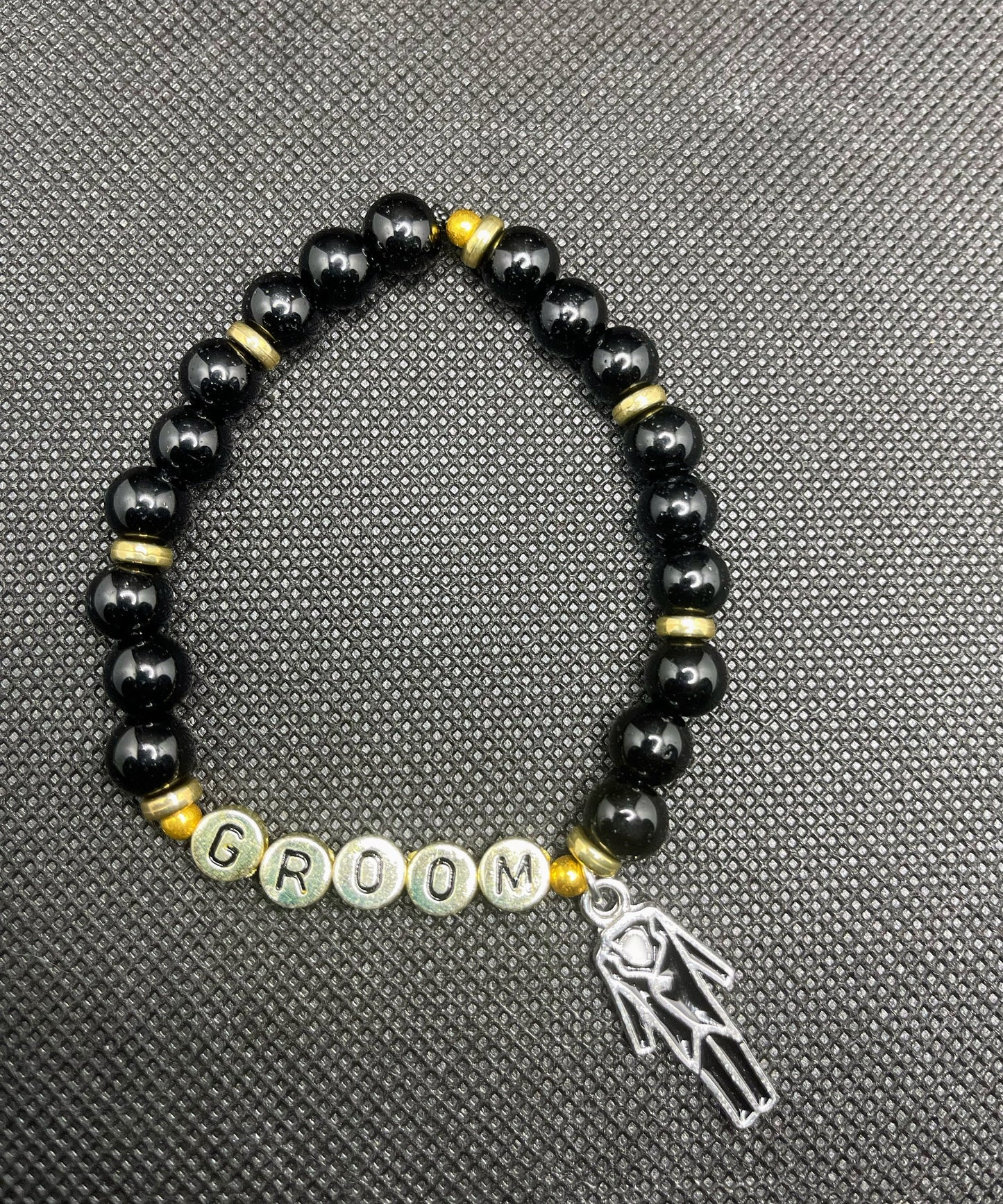 Groom gift, bridal bracelet, wedding gift, black beaded bracelet, groom men gift, best men gift