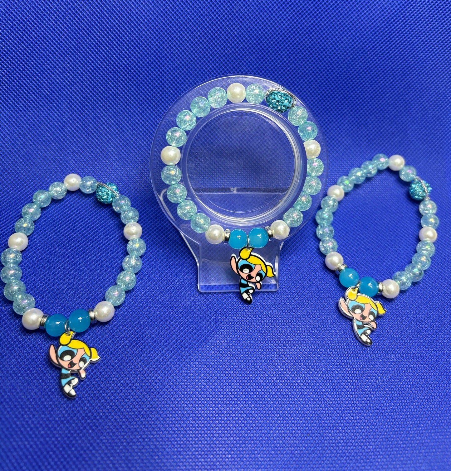 The new and updated PowerPuff Girls Matching Friendship Beaded Bracelets Set, Bubbles, Blossom, Buttercup,  red, green, and blue, Handmade